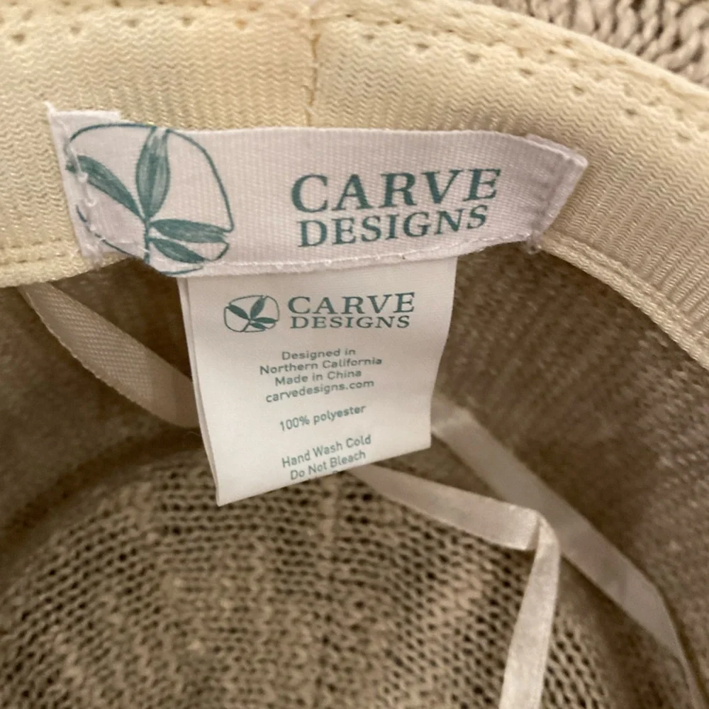 Carve Designs Beige Woven Sun Hat with Brown Braided Chin Cord EUC